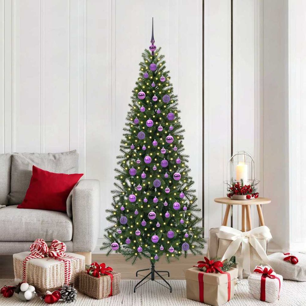 Set complet sapin de noël artificiel 1.80m, vert avec 120 boules et cimier lumineux