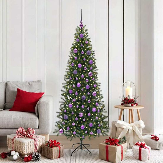 Set complet sapin de noël artificiel 1.80m, vert avec 120 boules et cimier lumineux