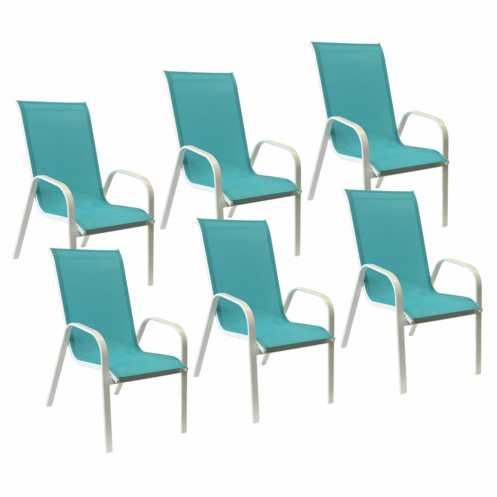 Lot de 6 chaises marbella en textilène bleu - aluminium blanc