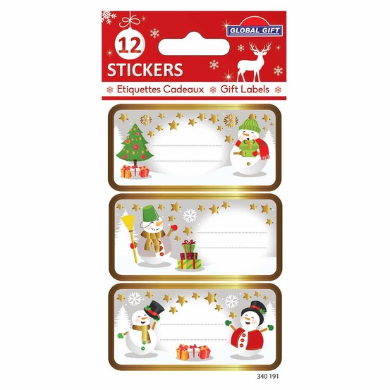12 étiquettes adhésives de noël - bonhommes de neige