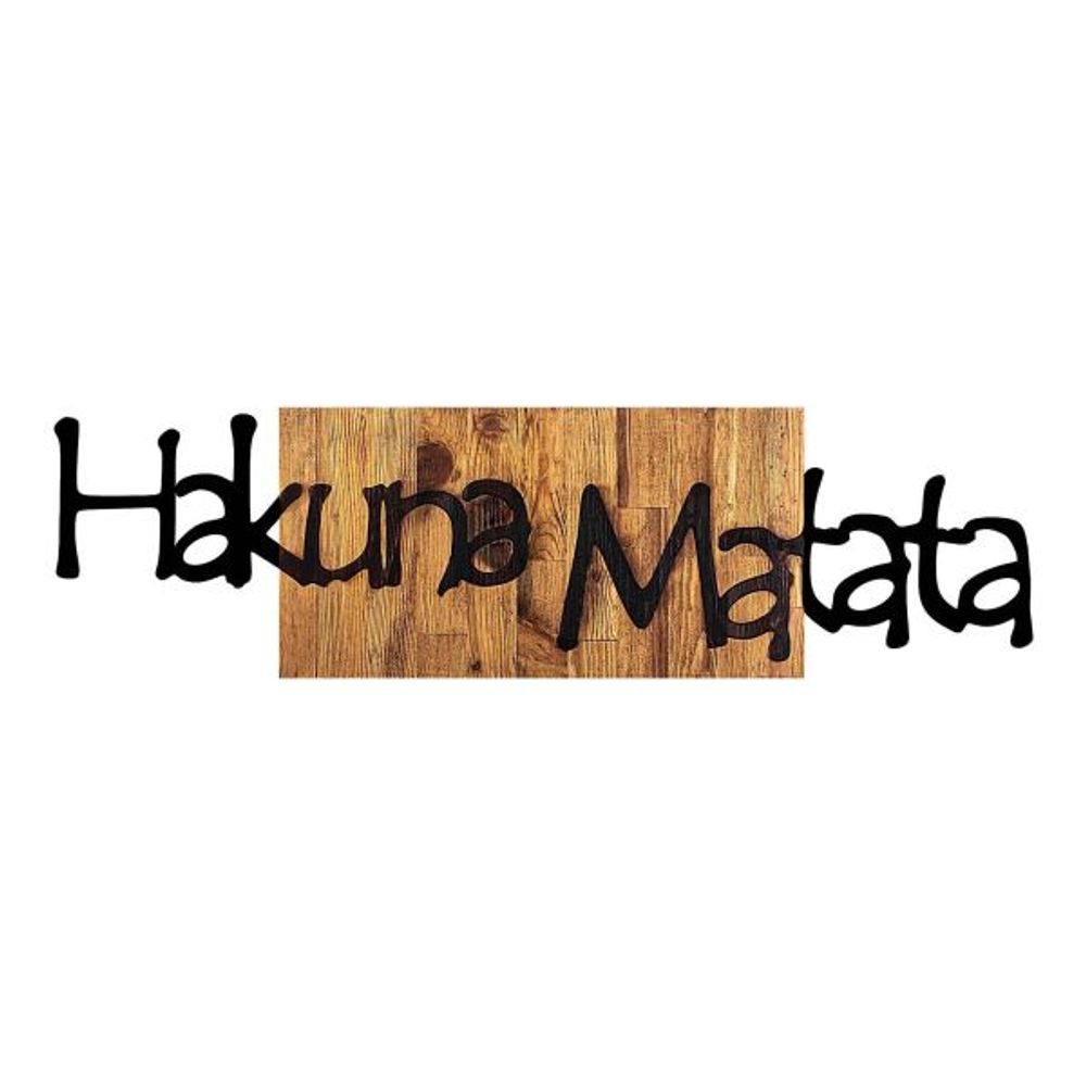 Décoration murale en bois et métal walnut hakuna matata