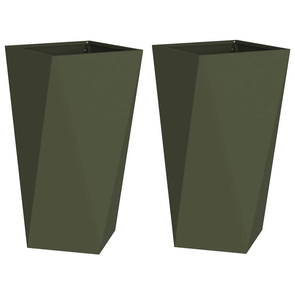 Jardinière d'extérieur 2 pc vert olive 40 x 40 x 75 cm acier