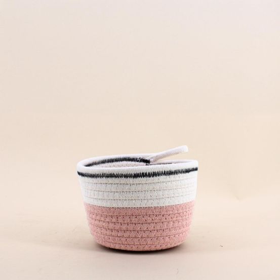 Panier en corde rose et blanc 16x11cm