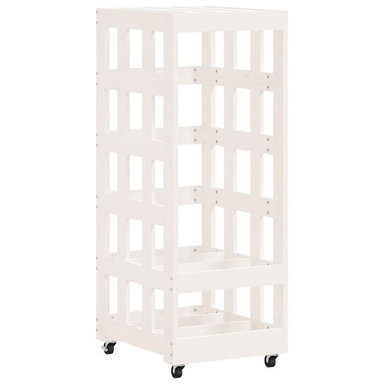 Porte-bûches avec roulettes blanc 40x49x110 cm bois massif pin