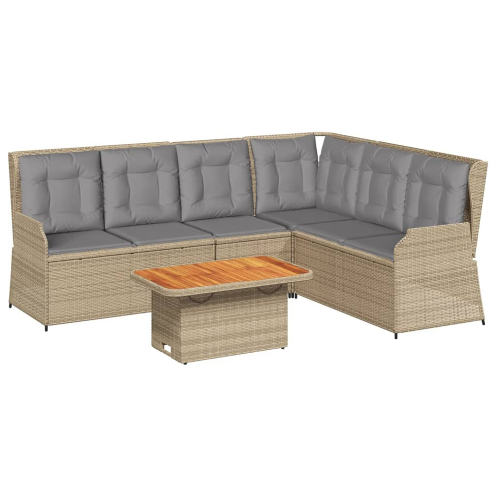 Salon de jardin avec coussins 5 pcs beige résine tressée