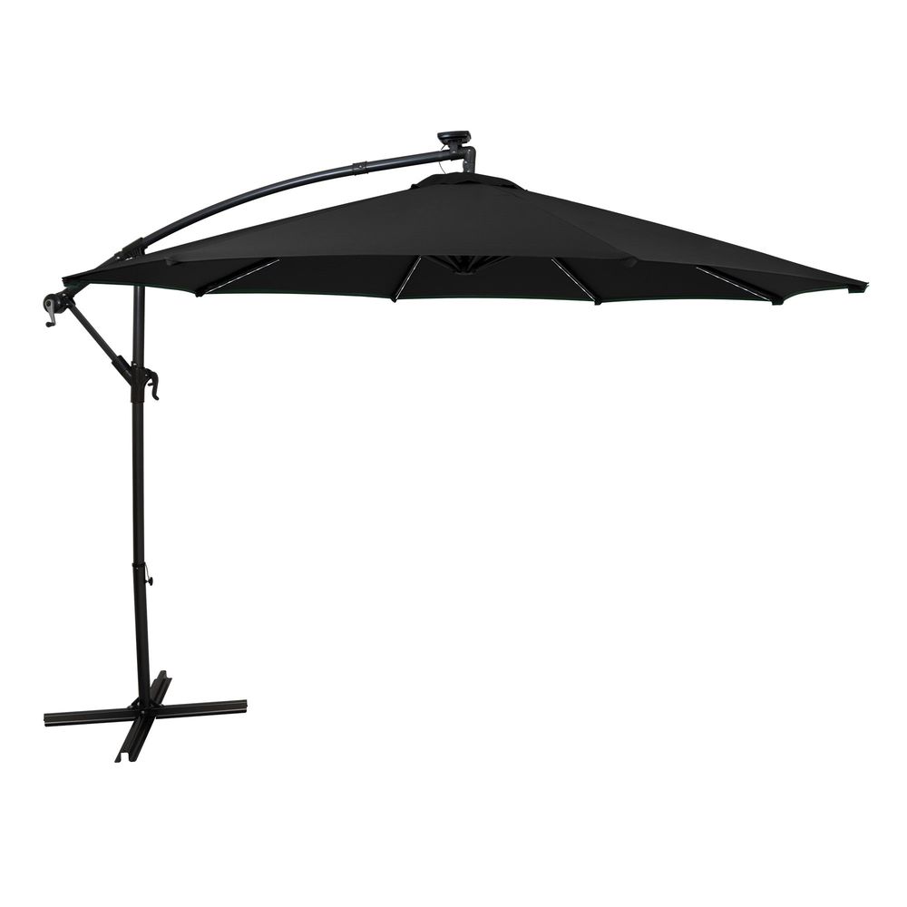 Parasol banane à mât déporté à led 3 m - noir