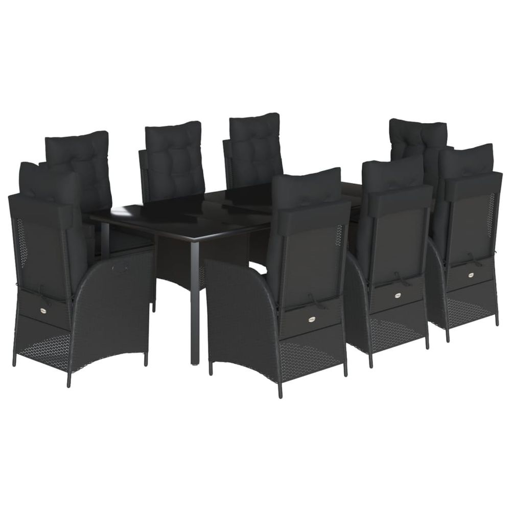 Ensemble à manger de jardin 9pcs coussins noir résine tressée
