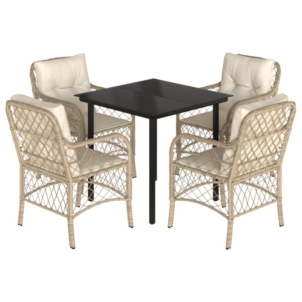 Ensemble à manger de jardin avec coussins 5pcs beige poly rotin