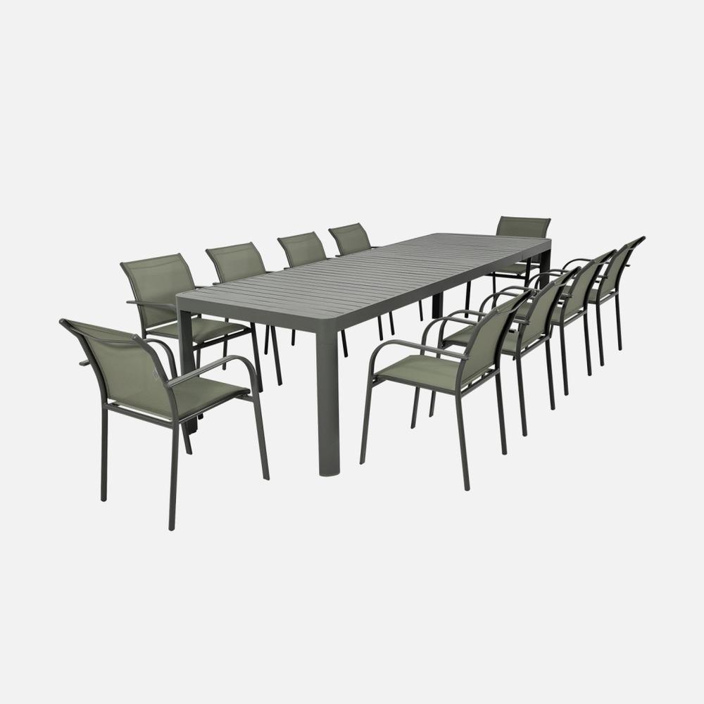 Table de jardin extensible aluminium + 10 assises - lunea + amara