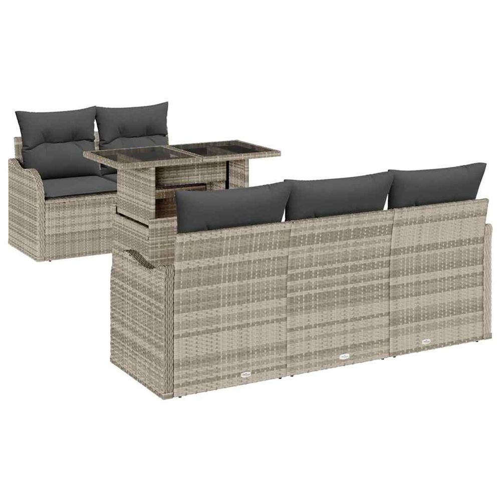 Ensemble de canapé de jardin 6 pièces gris clair poly rattan