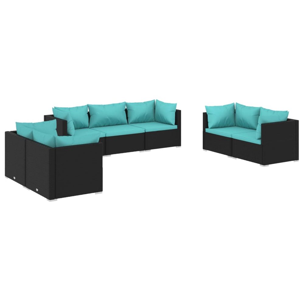 Salon de jardin 7 pcs avec coussins résine tressée noir