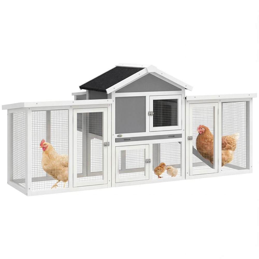 Poulailler chalet bois sapin extérieur élevage multi-équipé 204x85cm gris