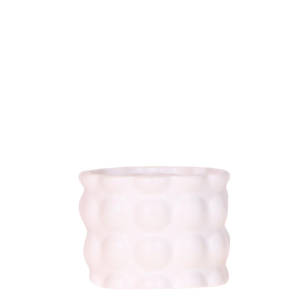 Cache-pot céramique mat texture bulles - douceur cosy - pot de 6cm - blanc