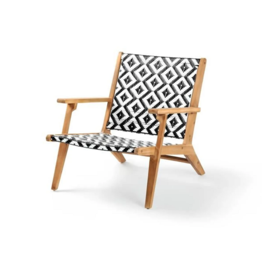 Transat fauteuil de jardin bas en bois d'acacia fsc et en résine tressée - granada - noir/blanc