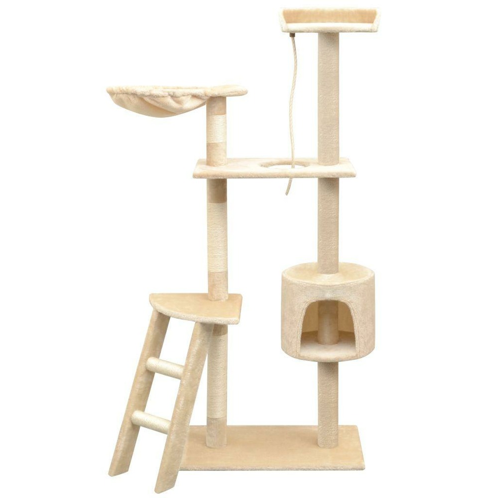 Arbre à chat griffoir grattoir niche jouet animaux peluché en sisal 150 cm beige