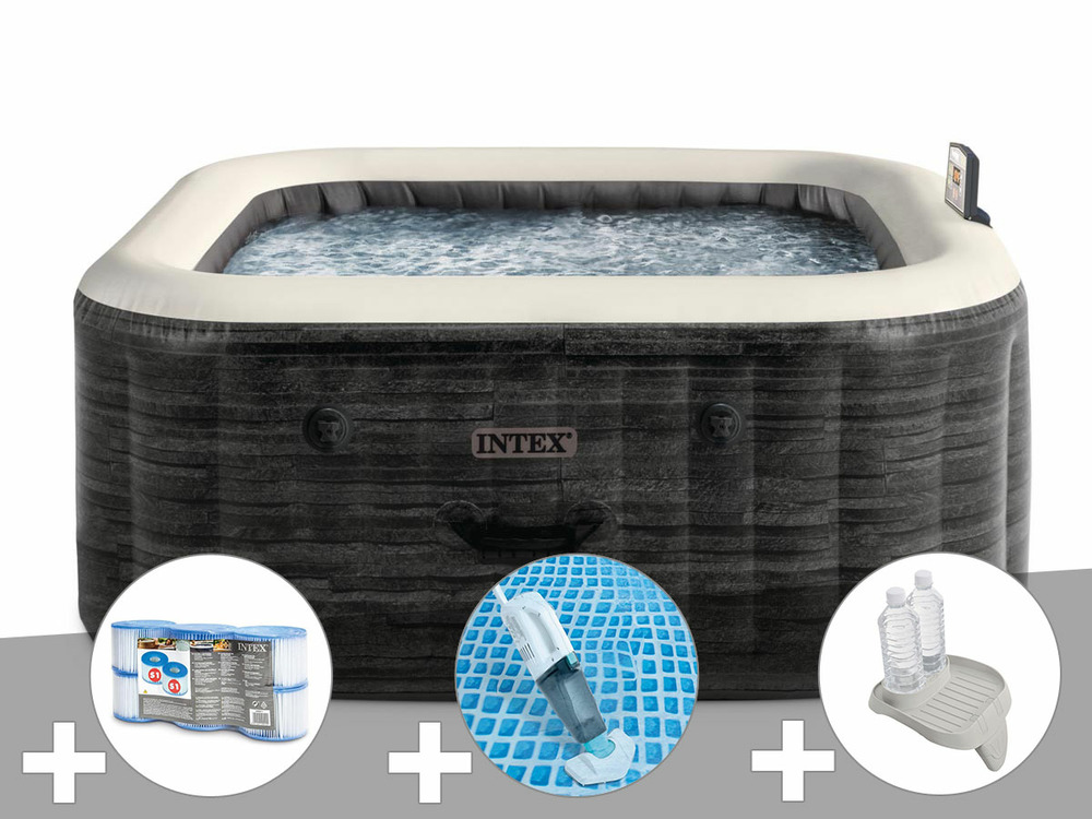 Kit spa gonflable purespa ardoise carré bulles 6 places + 6 filtres + aspirateu