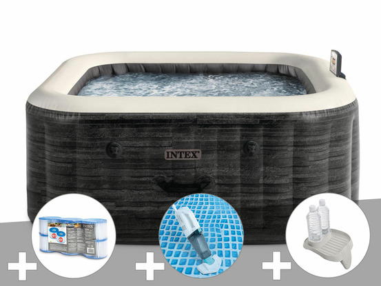 Kit spa gonflable purespa ardoise carré bulles 6 places + 6 filtres + aspirateu