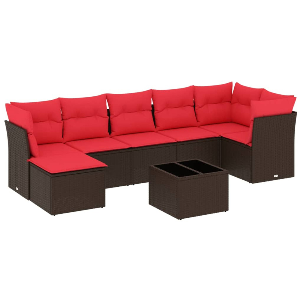 Salon de jardin 8 pcs avec coussins marron résine tressée