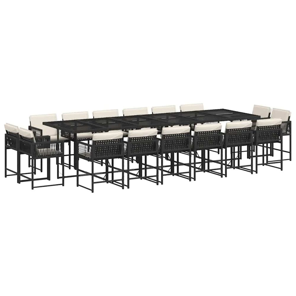 Ensemble à manger de jardin 17 pcs coussins noir résine tressée