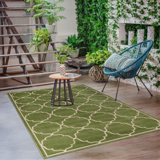 Tapis extérieur 200x290 tissé kilim vert kuma