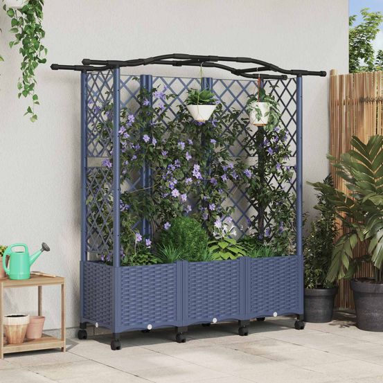 Jardinière surélevée polypropylène jardin tuteur plantes grimpantes 163x40x144 gris
