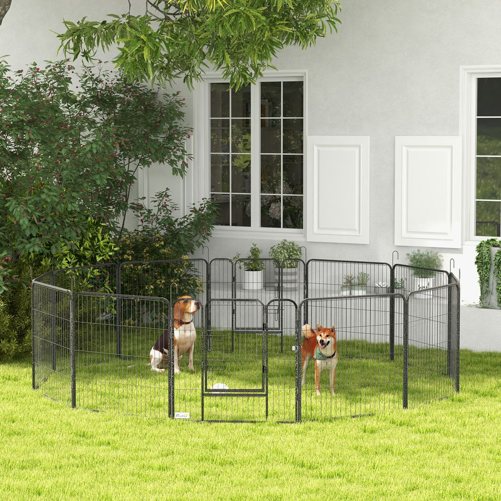 Parc enclos chiot acier modulable 12 panneaux intérieur extérieur 80cm gris - comfortxl pet living