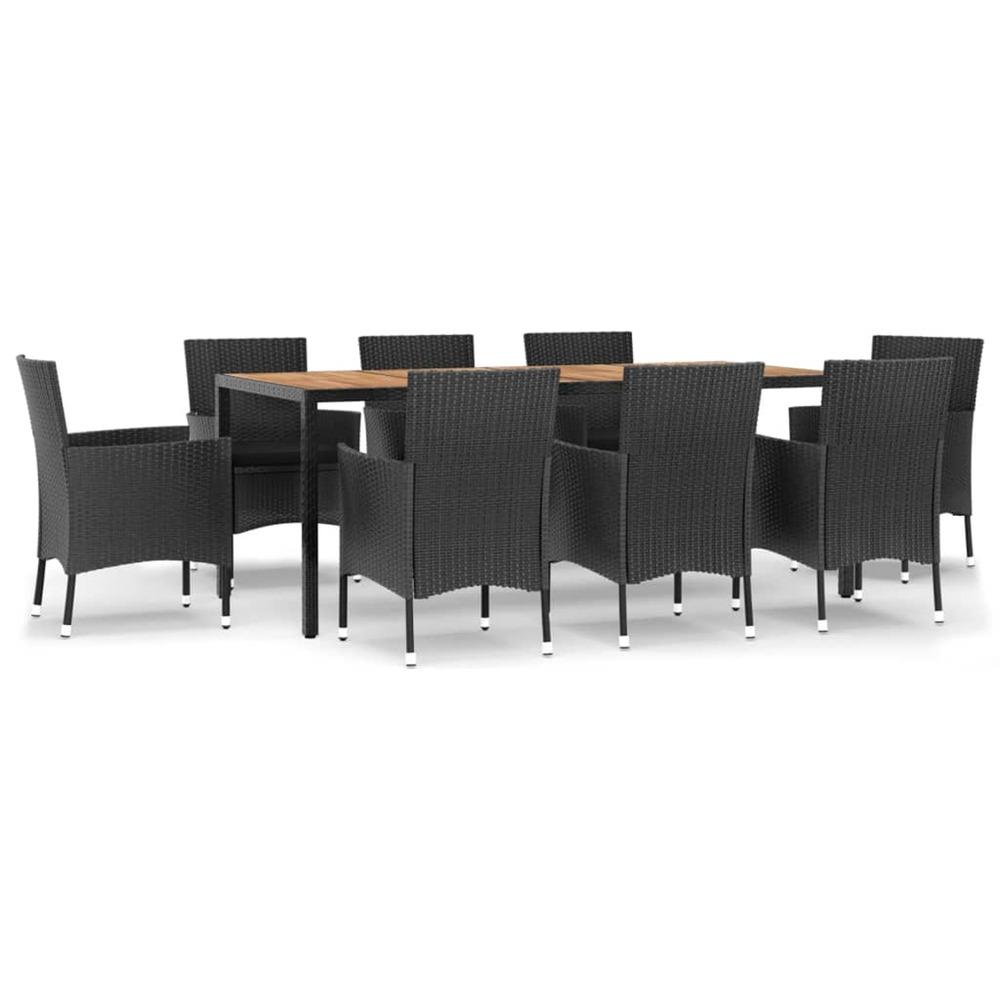 Ensemble à manger jardin 9pcs et coussins noir résine tressée
