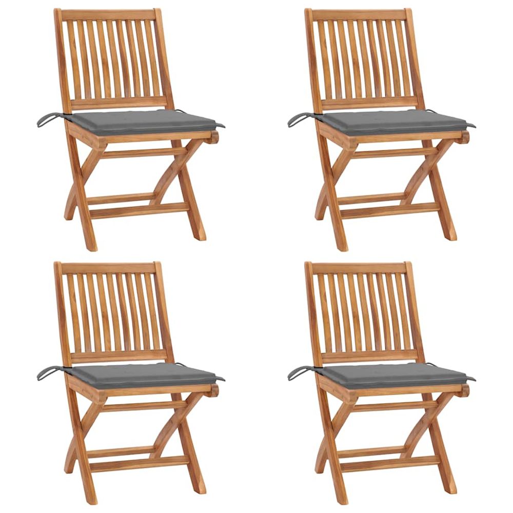 Chaises pliantes avec coussins, 4 pièces, en teck massif