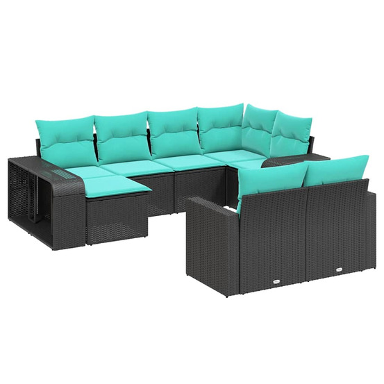 Salon de jardin 10 pcs avec coussins noir résine tressée