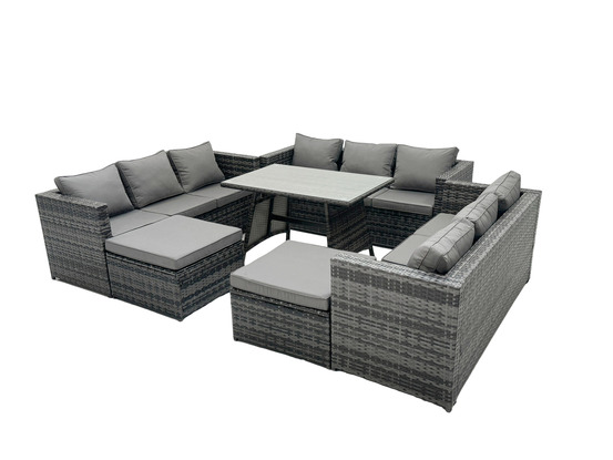 11 places ensembles de salons de jardin avec table à manger 2 grand tabourets gris foncé mixte