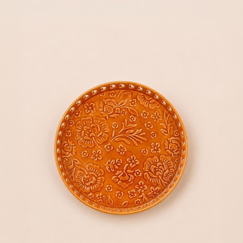 Plateau en métal avec motifs en relief jaune 25cm