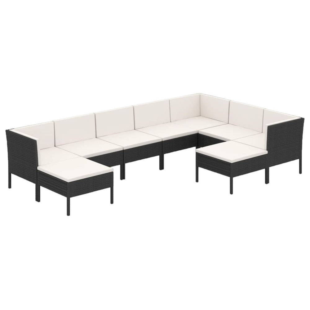 Salon de jardin 9 pcs avec coussins résine tressée noir