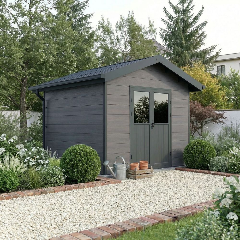Abri de jardin composite isora - 9m2 gris - cabane atelier / abri velo