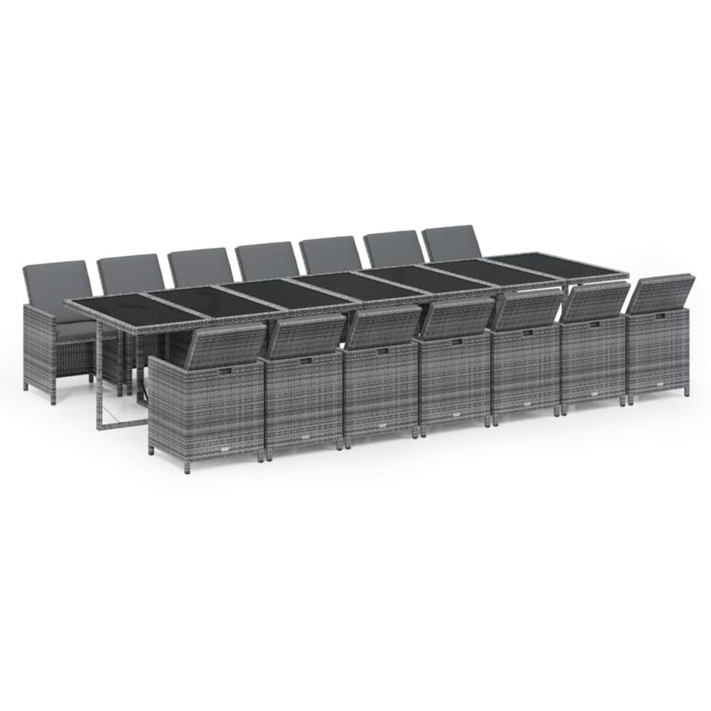 Ensemble à manger de jardin coussins 15 pcs résine tressée gris