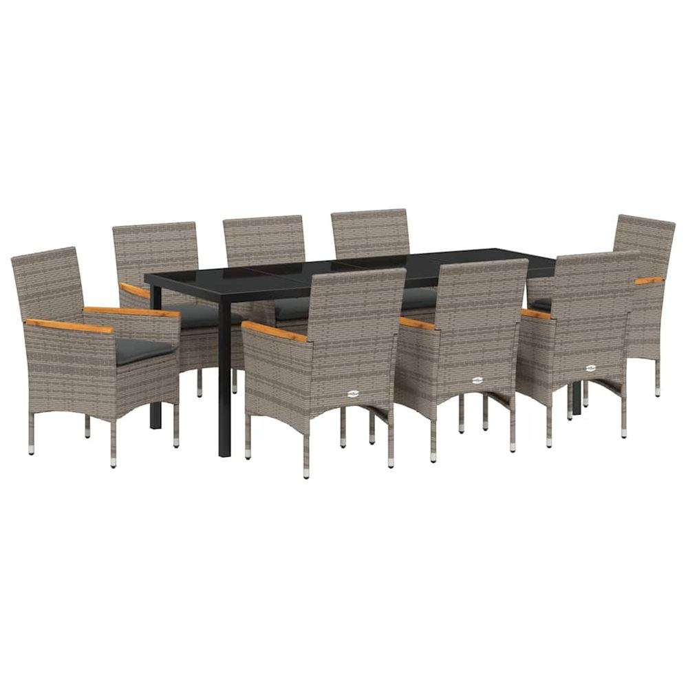 Ensemble de salle à manger pour jardin 9 pc gris polyrotin