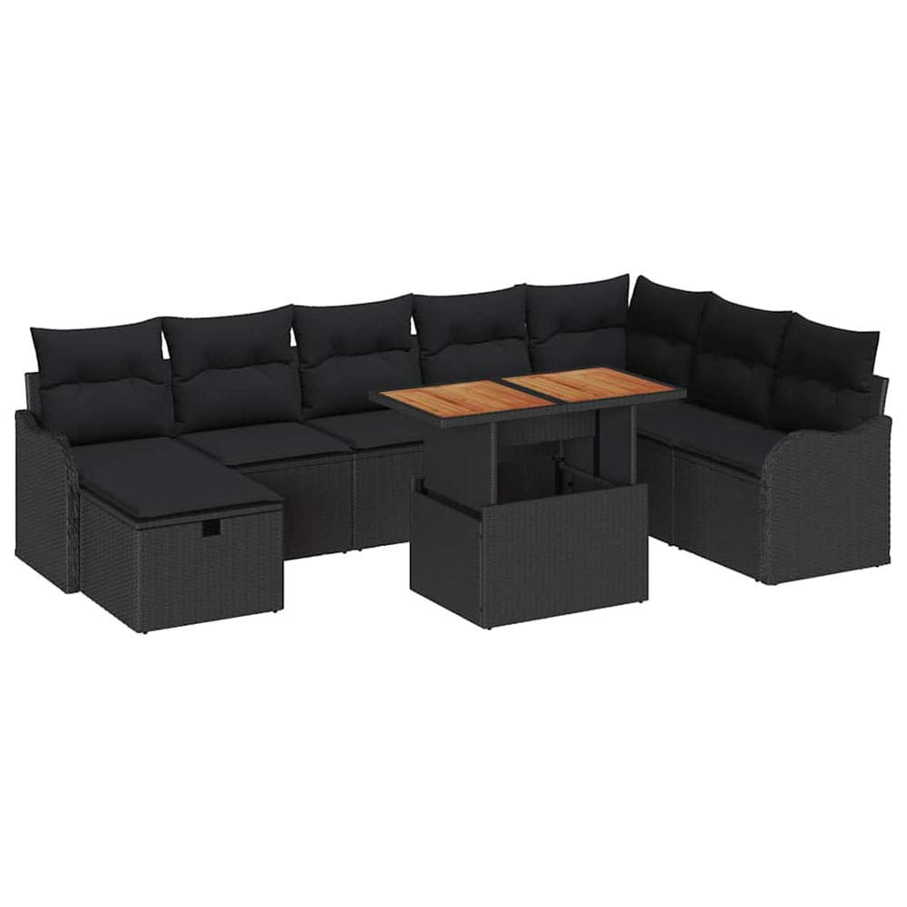 Ensemble de canapé de jardin 9 pcs noir polyrotin