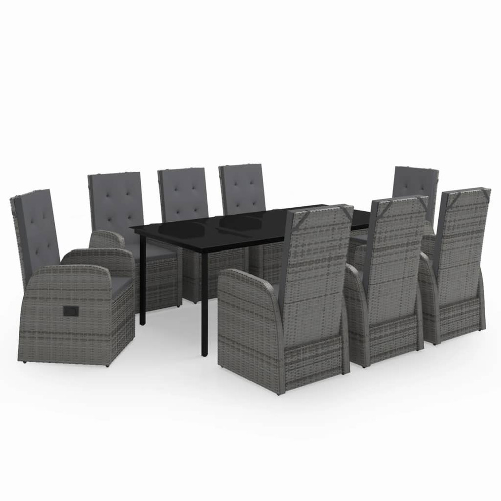 Ensemble à manger de jardin avec coussins 9 pcs gris