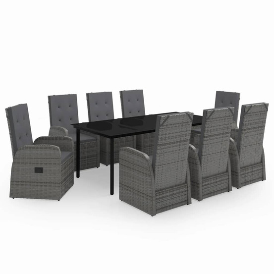 Ensemble à manger de jardin avec coussins 9 pcs gris