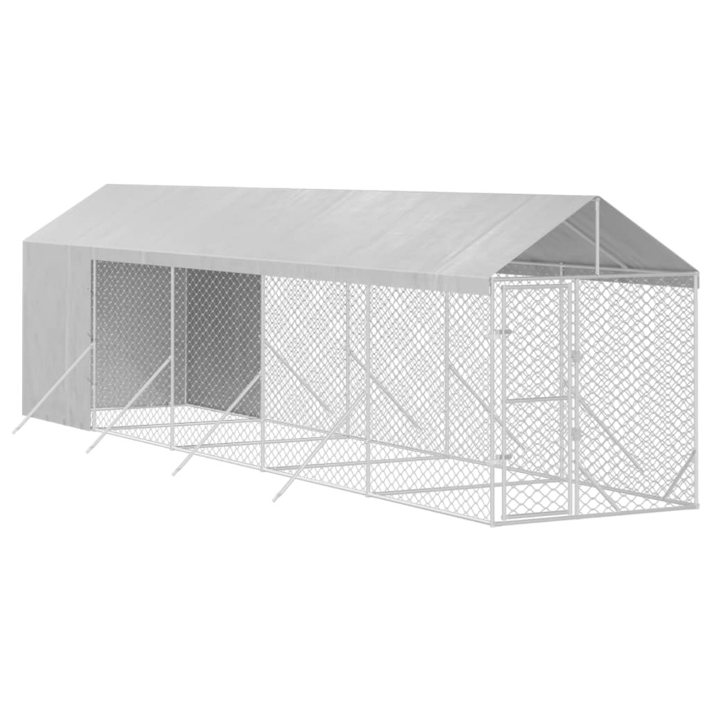 Chenil cage enclos pac animaux d'extérieur pour chiens avec toit argenté 2 x 10 x 2,5 m argent