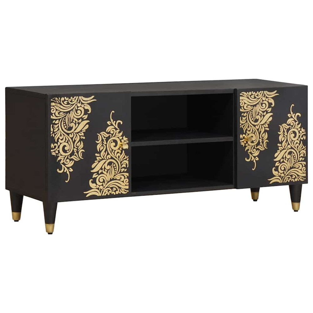 Meuble tv noir 105 x 33 x 46 cm bois de mangue massif