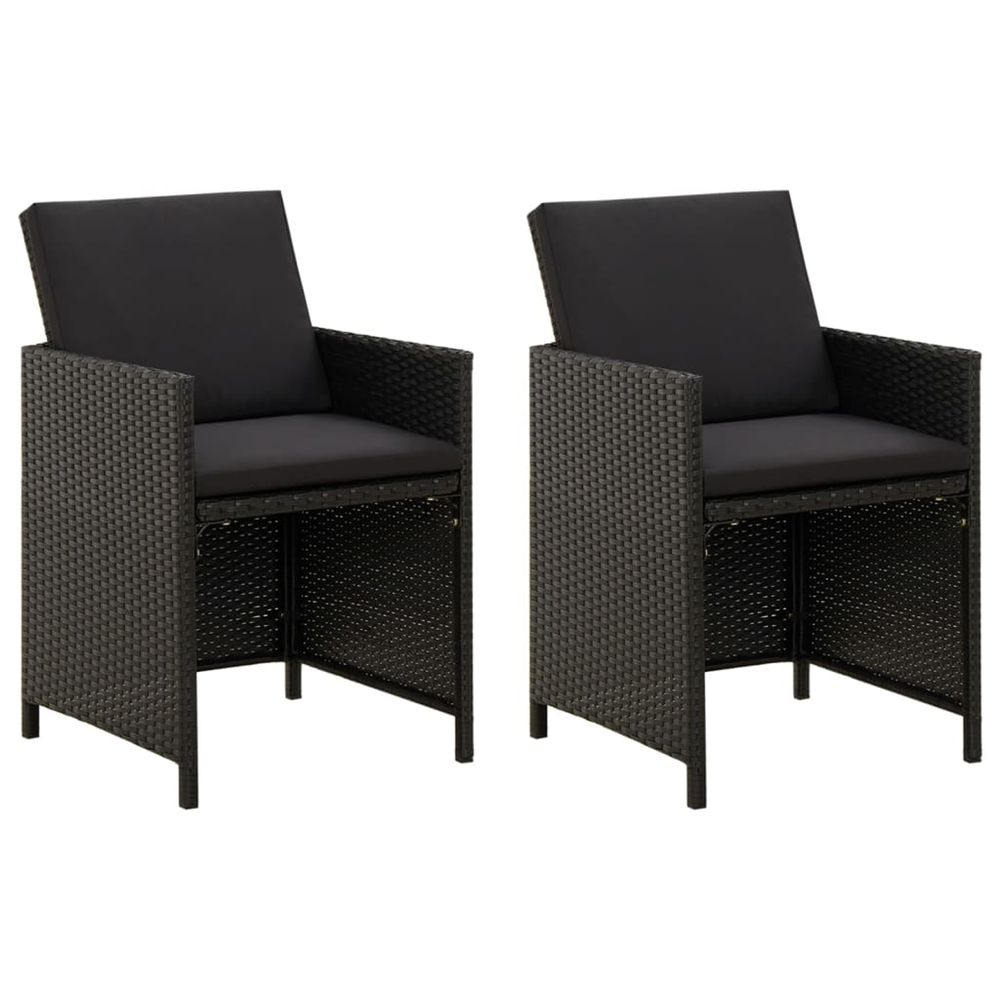 Chaises de jardin lot de 2 avec coussins résine tressée noir