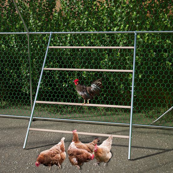 Perchoir poulailler métal galvanisé bois 105 x 144 cm pour poules repos et exercice