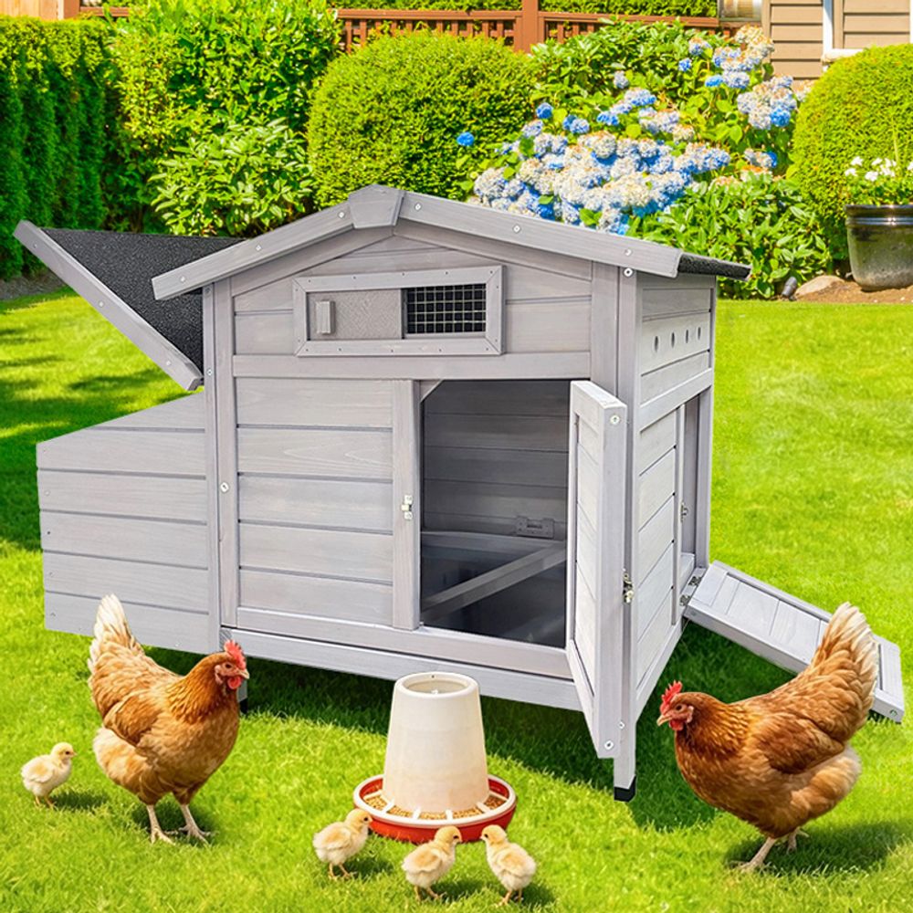 Poulailler surélevé en bois gris clair 104,5 x 52 x 71,3 cm pour poules avec pondoir