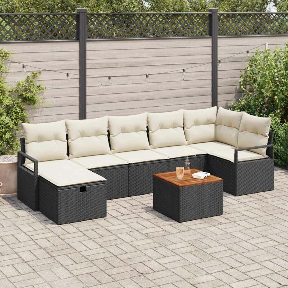 Ensemble de canapé de jardin avec coussin 8 pcs noir poly rotin