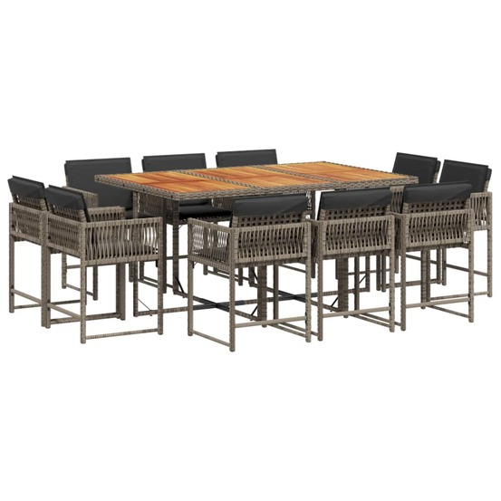 Ensemble à manger de jardin 11pcs avec coussins gris poly rotin