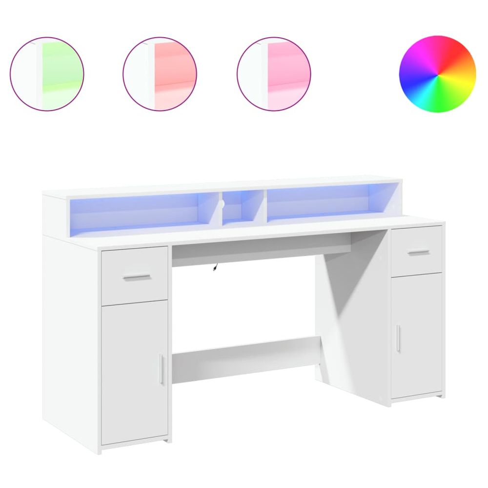 Bureau avec lumières led blanc 160x55x91 cm bois d'ingénierie
