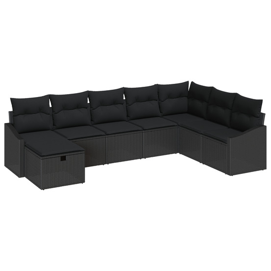 Ensemble de canapé de jardin 8 pièces avec coussins noir poly rattan