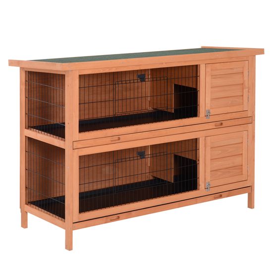 Clapier lapin extérieur bois 136,4 x 50 x 93 cm orange 2 étages toit bitumé