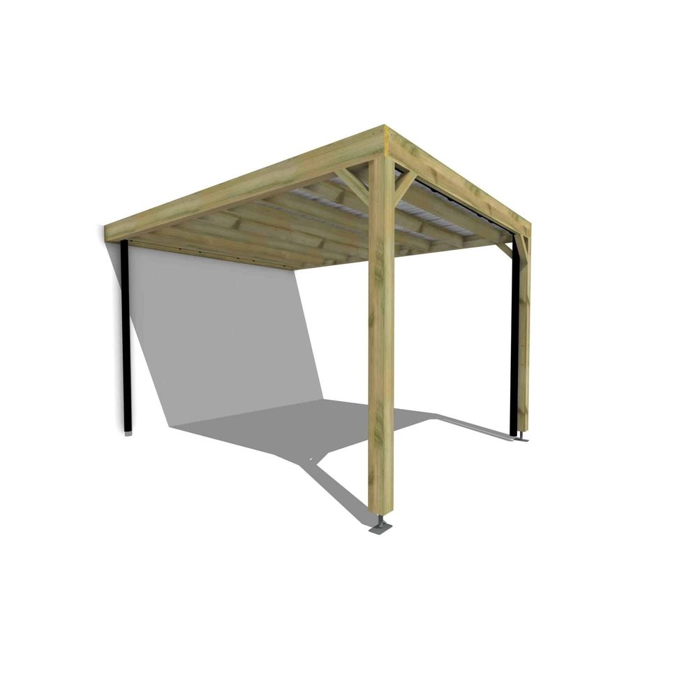 Carport bois adossé 12 m² • 3 x 4 m • hauteur de passage 2,37 m • sens largeur • livraison comprise