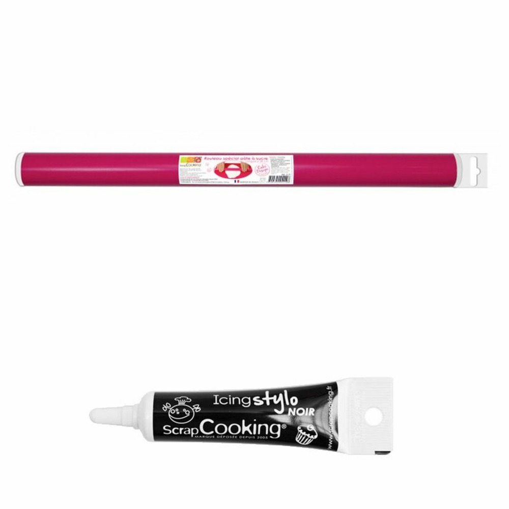 Rouleau de lissage pâte à sucre 38 cm + stylo de glaçage noir